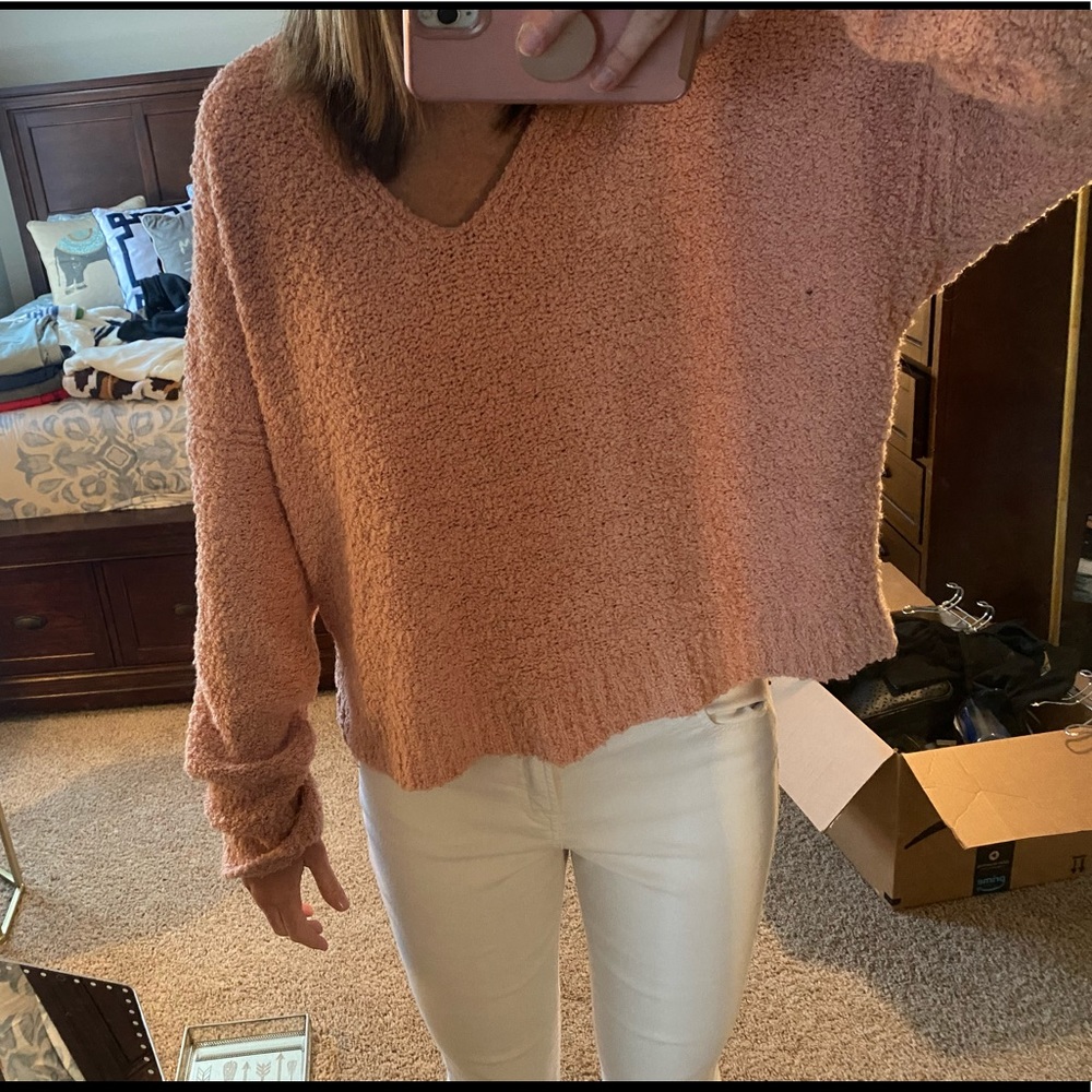Pink Free People Cropped Sweater